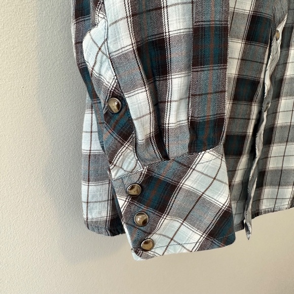 Ariat retrofit 100% cotton  western plaid snap button down long sleeve men's M - Picture 5 of 7